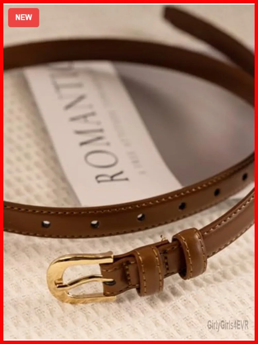 Women Skinny Leather Belt with Gold Buckle